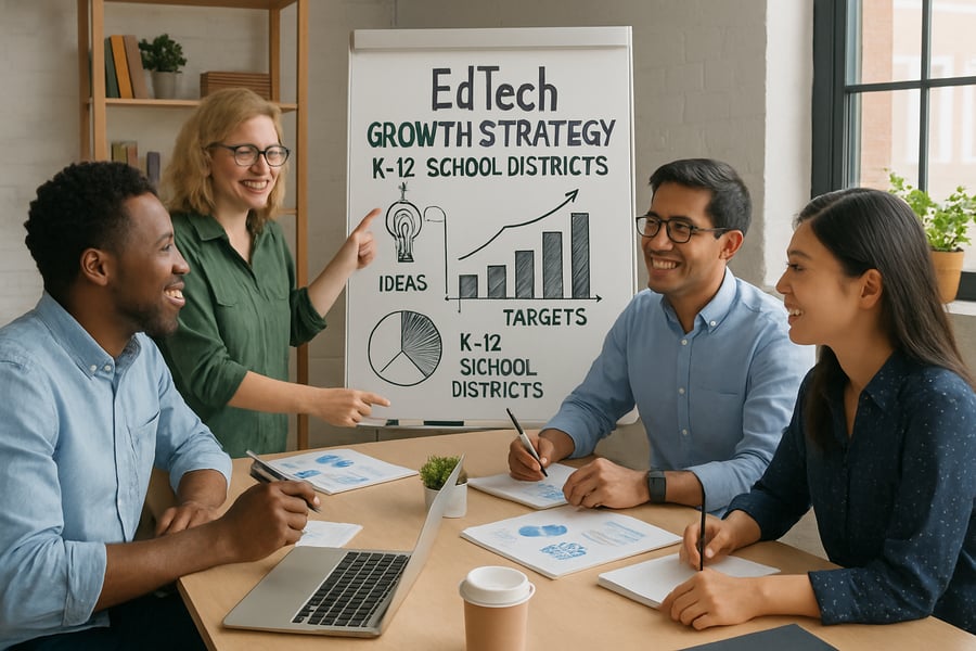 EdTech professionals collaborating on a growth strategy for K-12 school districts